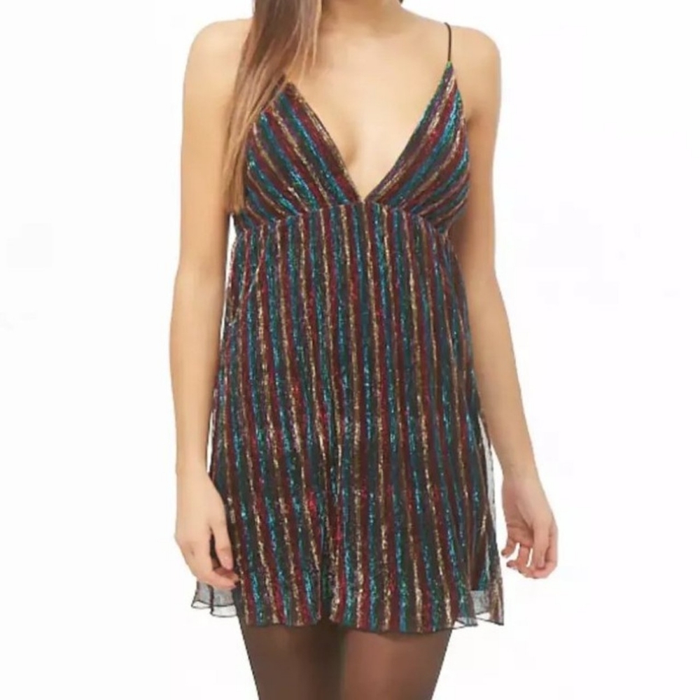 5/$25 Sparkly rainbow stripe babydoll club dress
